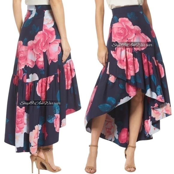 Eliza J. high-low cascading ruffle floral maxi ball skirt *shop@iamwarrior - Picture 2 of 10